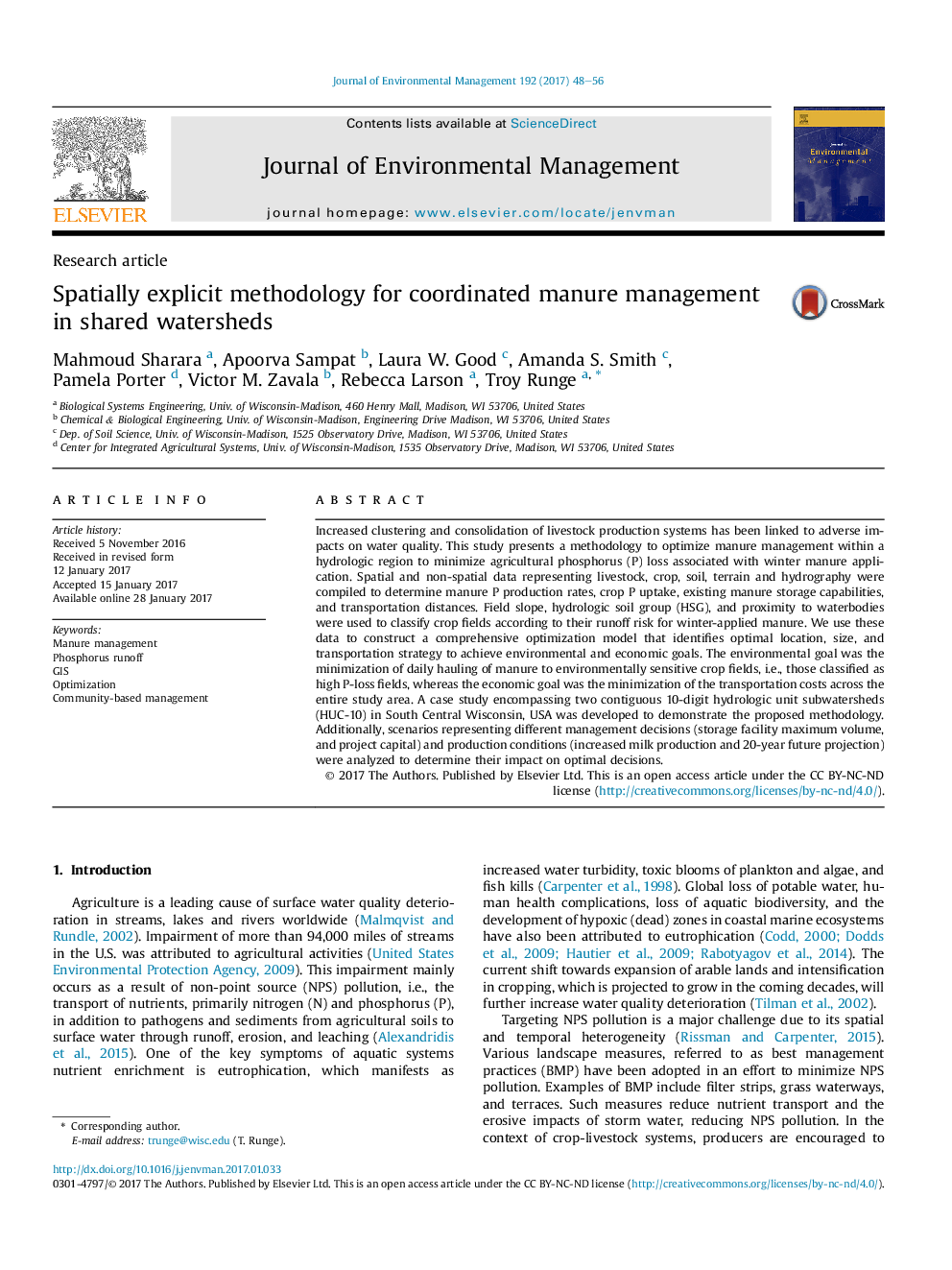 Spatially explicit methodology for coordinated manure management in shared watersheds