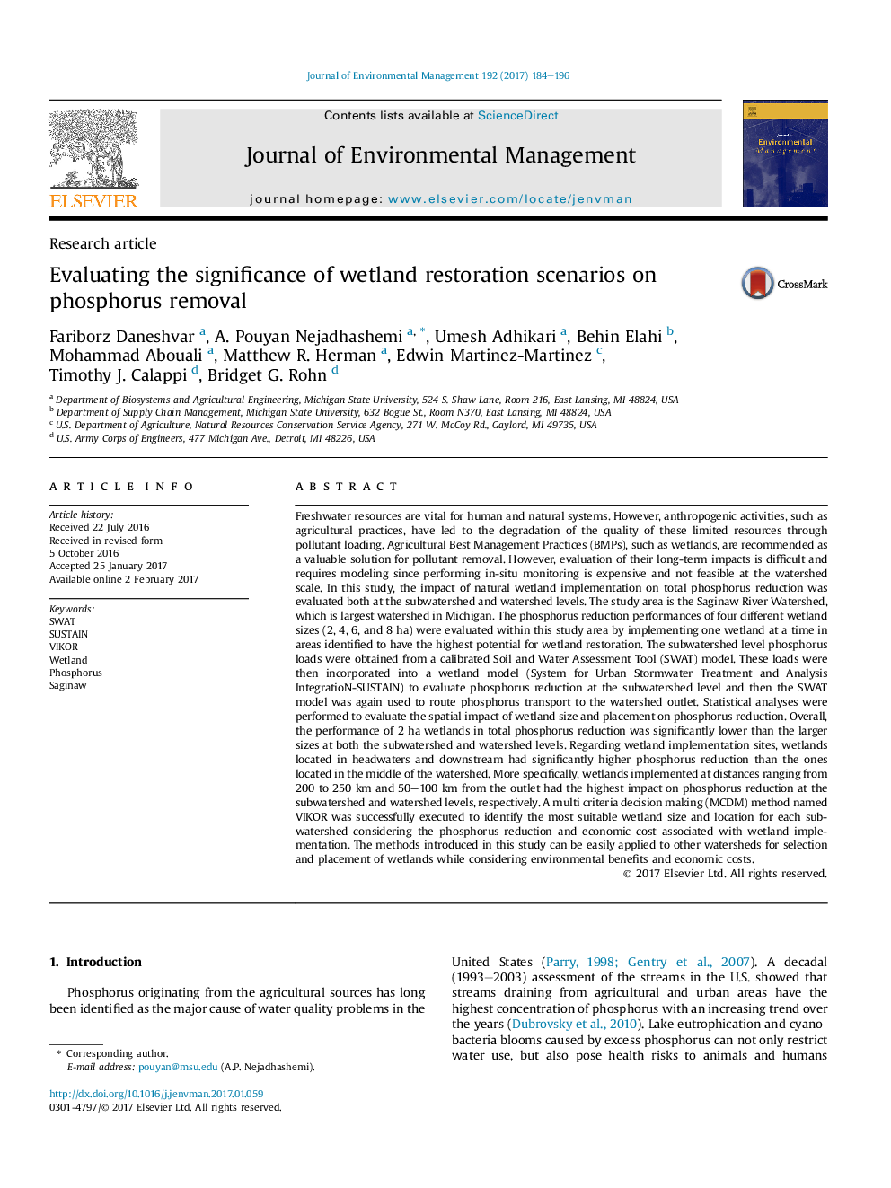 Evaluating the significance of wetland restoration scenarios on phosphorus removal