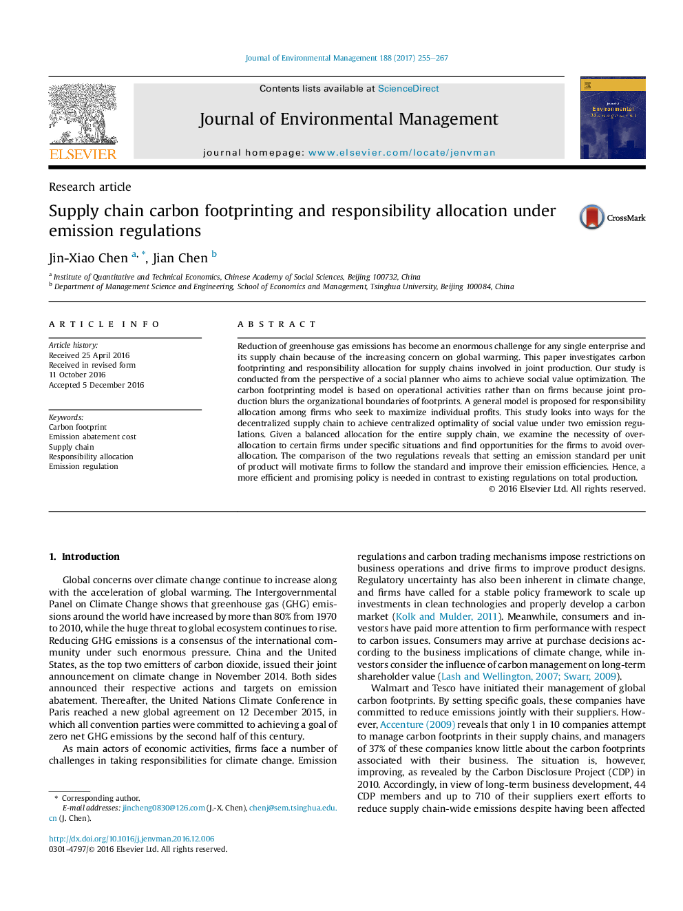 Supply chain carbon footprinting and responsibility allocation under emission regulations