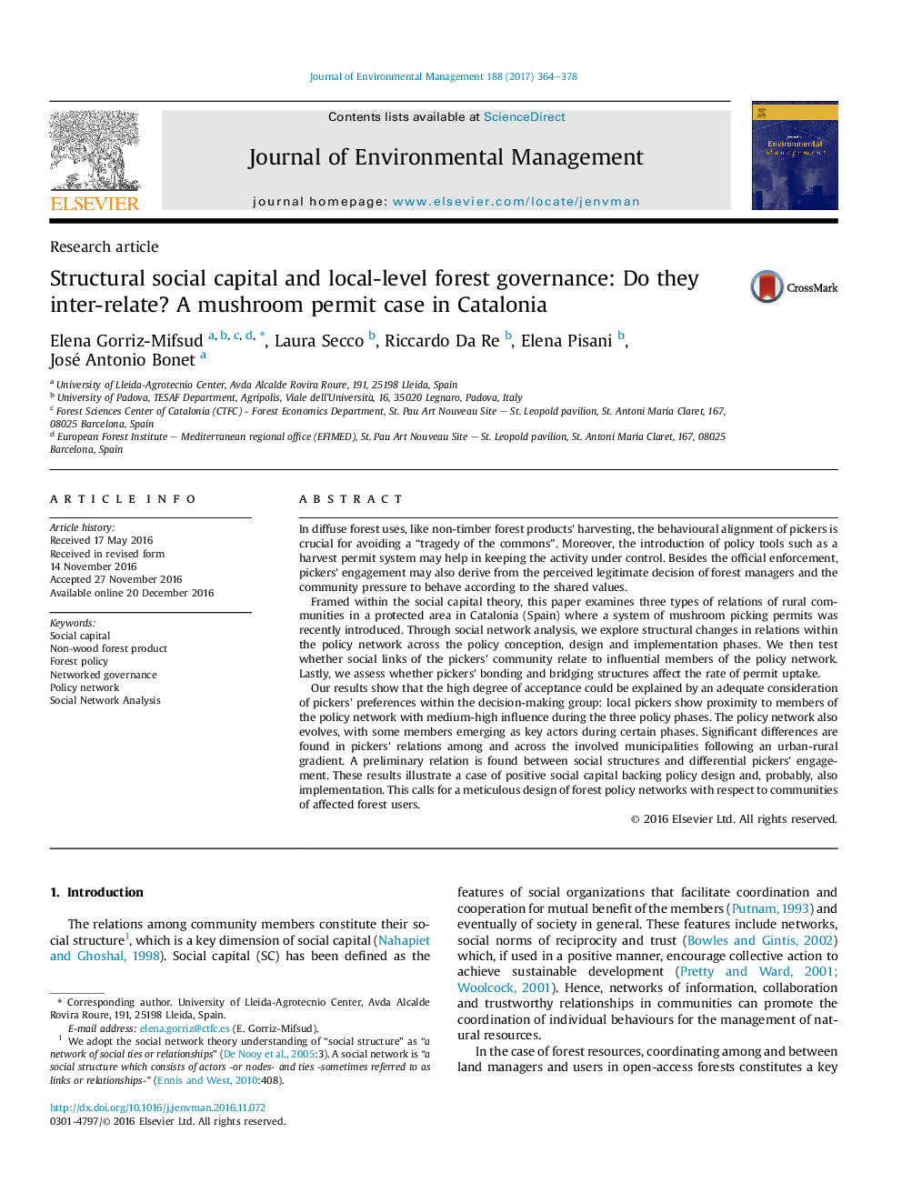 Structural social capital and local-level forest governance: Do they inter-relate? A mushroom permit case in Catalonia