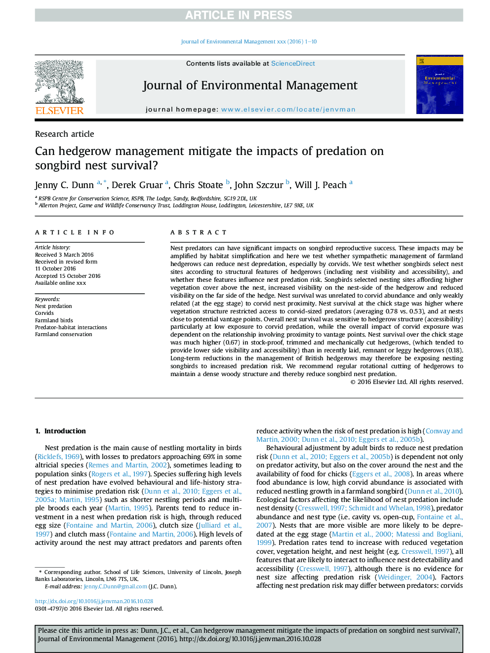 Can hedgerow management mitigate the impacts of predation on songbird nest survival?