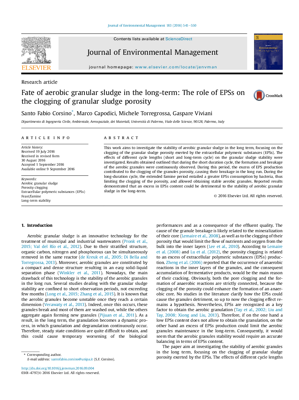 Fate of aerobic granular sludge in the long-term: The role of EPSs on the clogging of granular sludge porosity