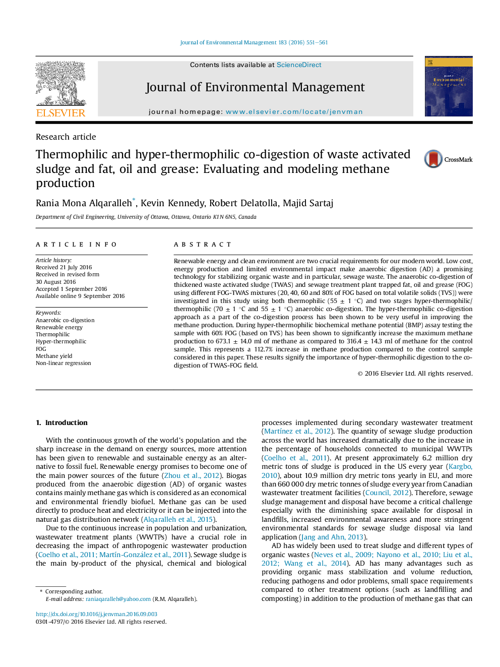 Thermophilic and hyper-thermophilic co-digestion of waste activated sludge and fat, oil and grease: Evaluating and modeling methane production