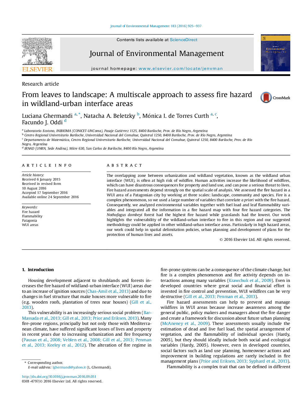 From leaves to landscape: A multiscale approach to assess fire hazard in wildland-urban interface areas