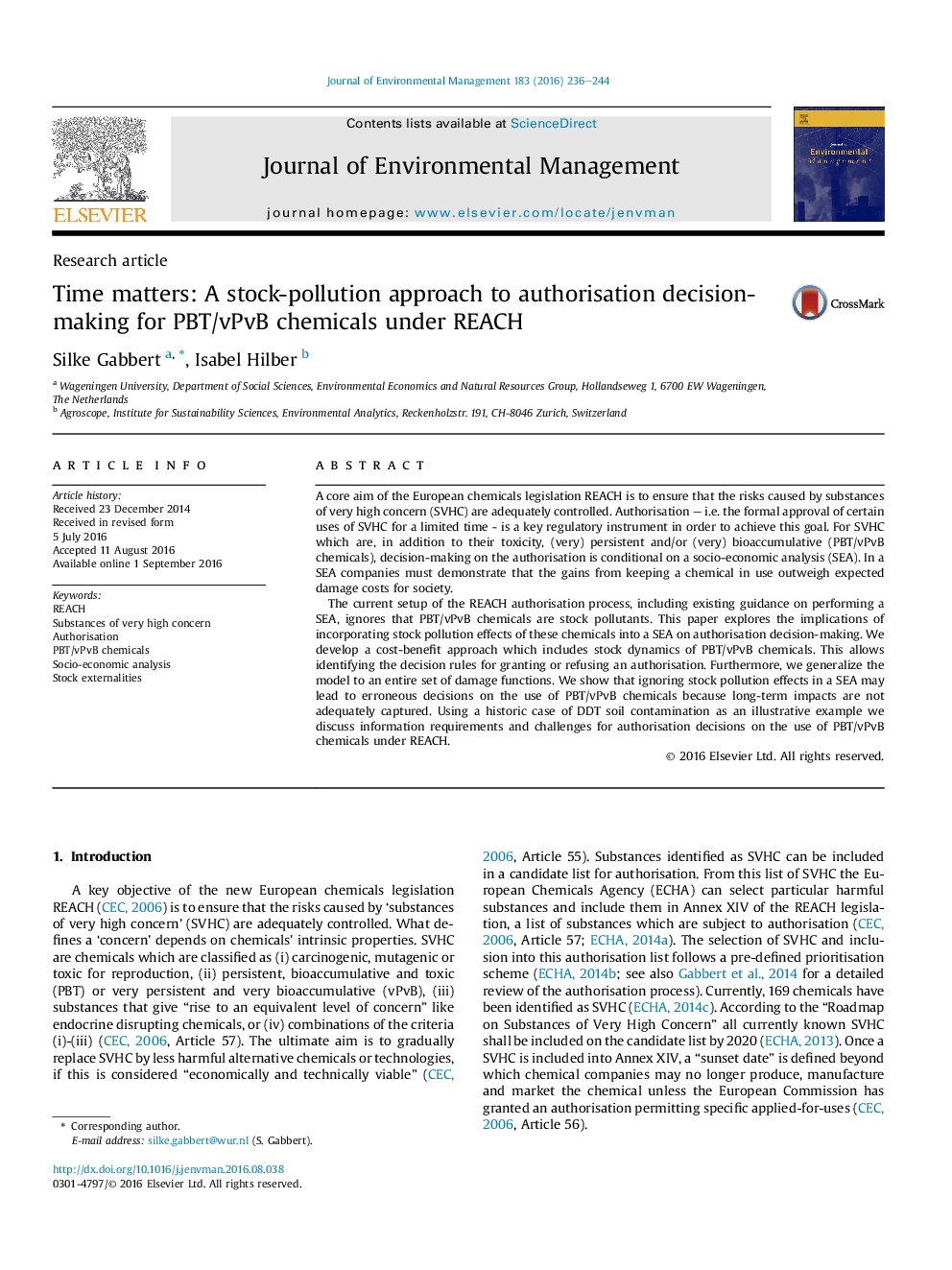 Time matters: A stock-pollution approach to authorisation decision-making for PBT/vPvB chemicals under REACH