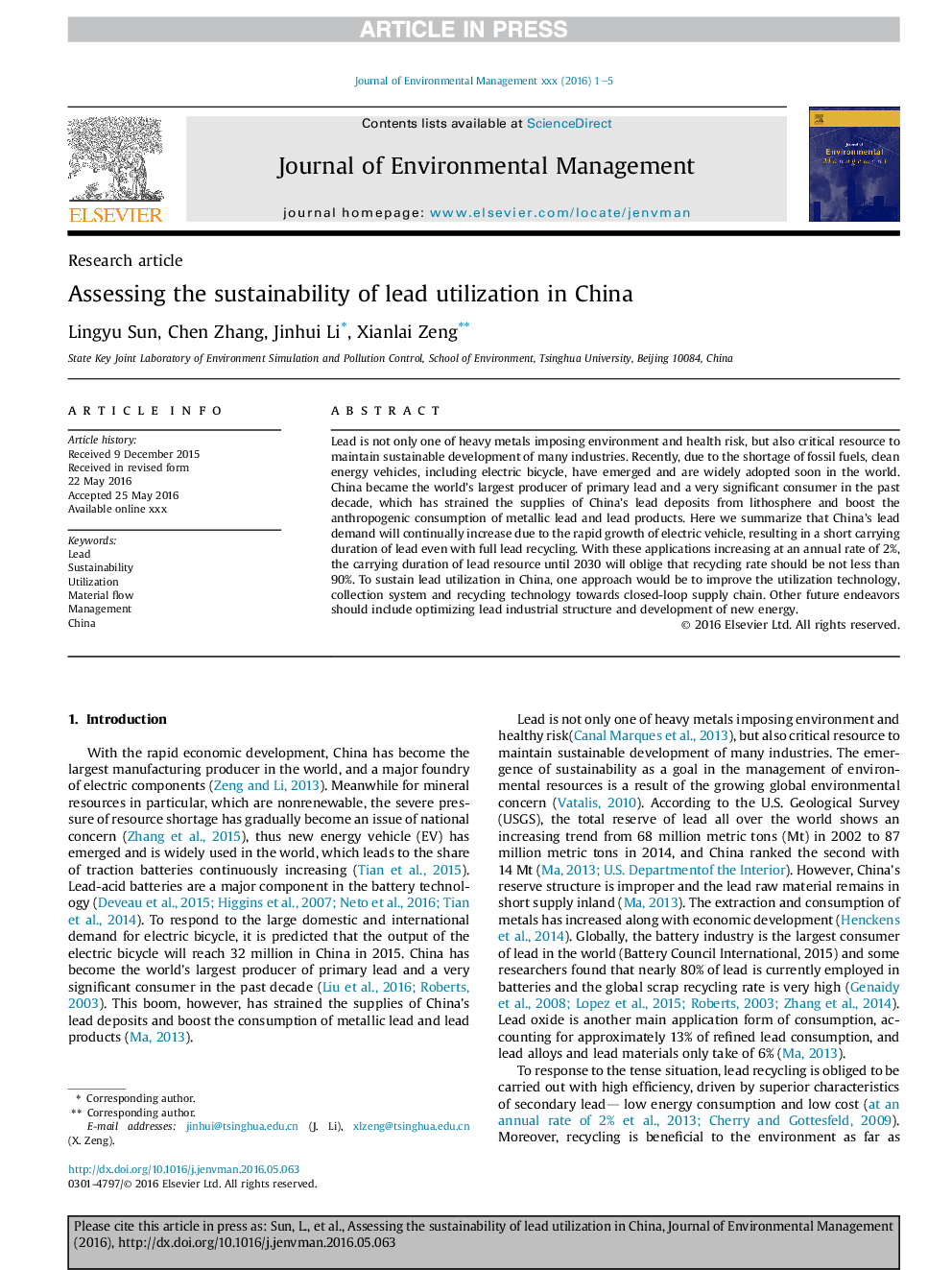 Assessing the sustainability of lead utilization in China