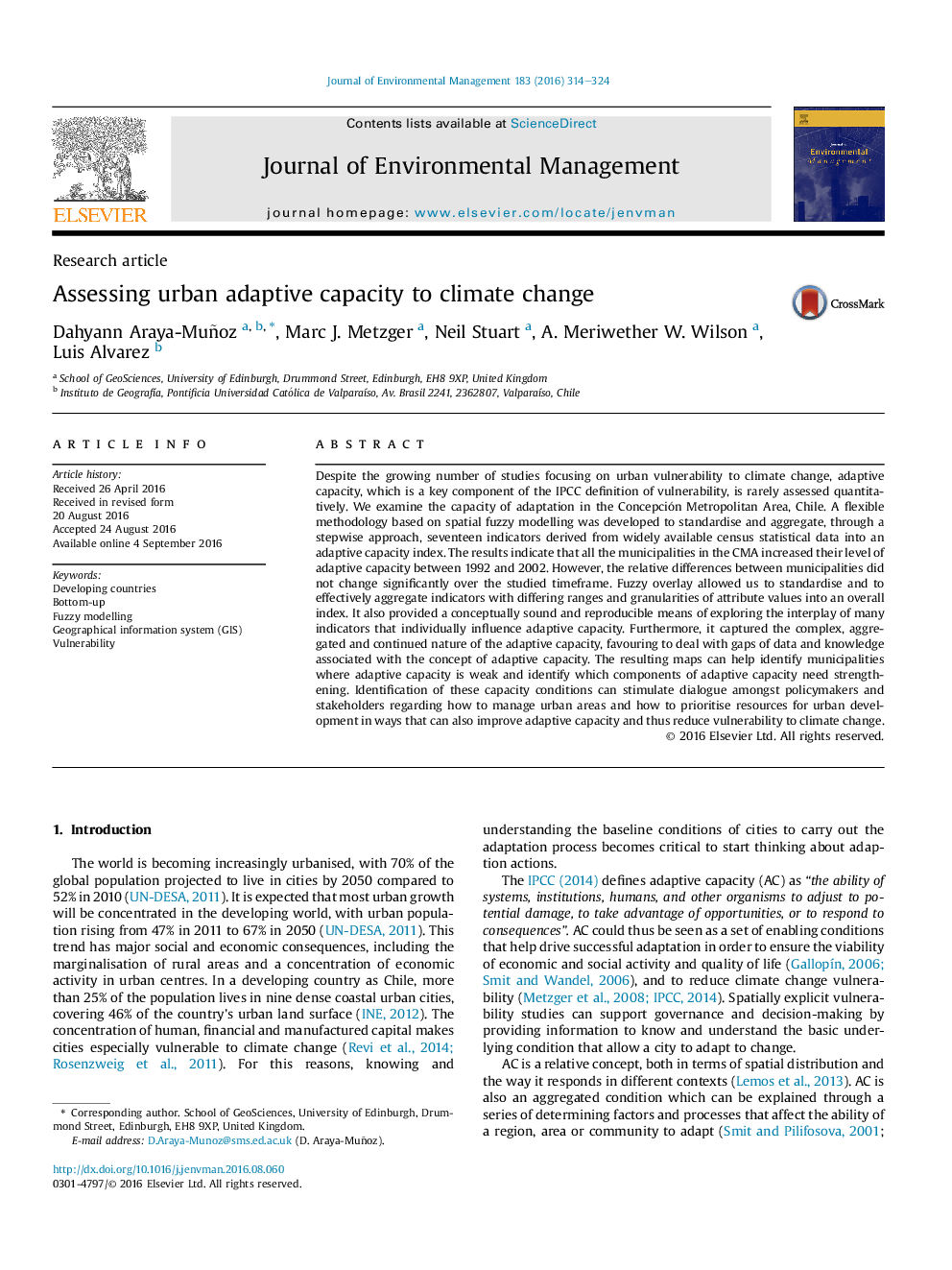 Assessing urban adaptive capacity to climate change