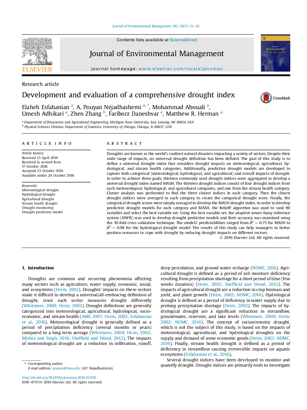 Development and evaluation of a comprehensive drought index