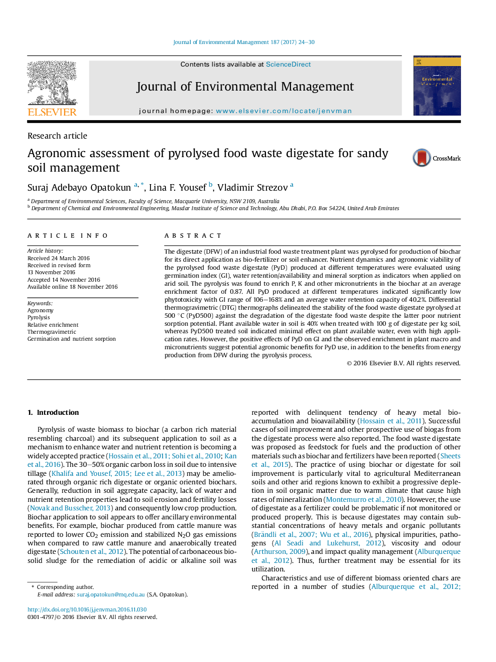 Agronomic assessment of pyrolysed food waste digestate for sandy soil management