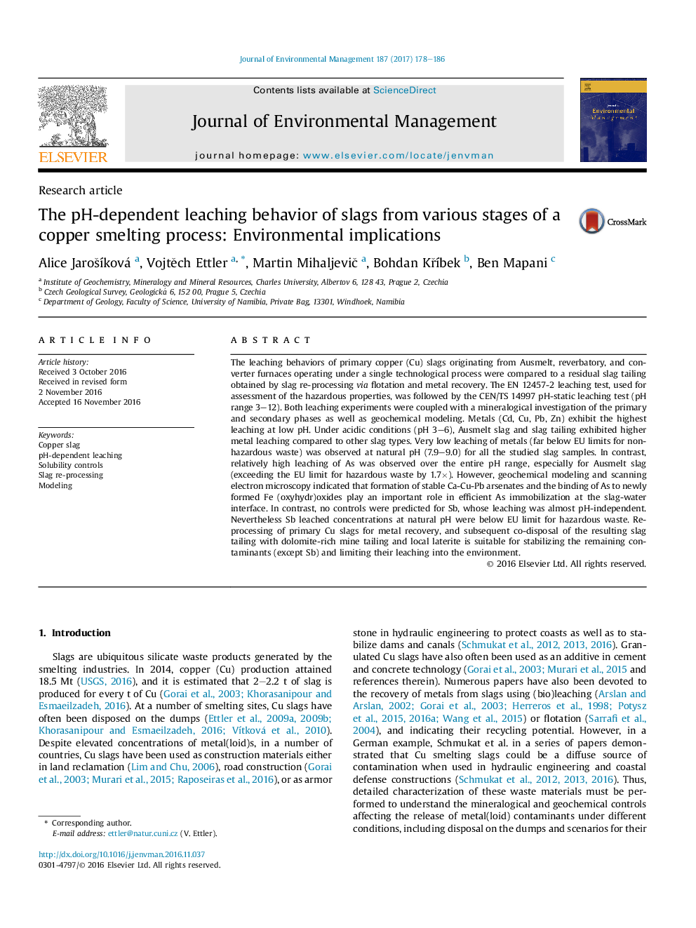 The pH-dependent leaching behavior of slags from various stages of a copper smelting process: Environmental implications