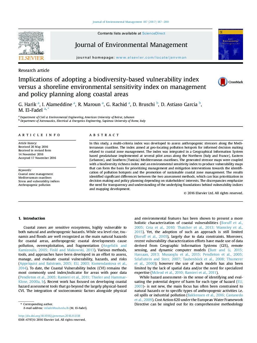 Implications of adopting a biodiversity-based vulnerability index versus a shoreline environmental sensitivity index on management and policy planning along coastal areas