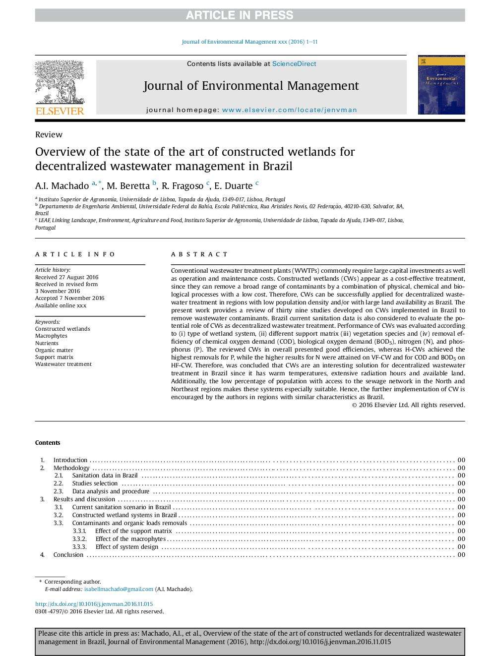 Overview of the state of the art of constructed wetlands for decentralized wastewater management in Brazil