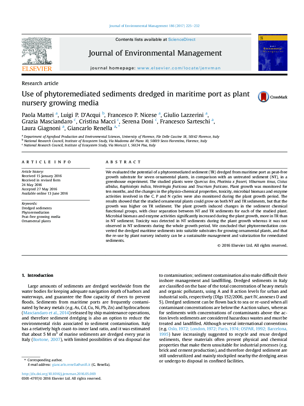 Use of phytoremediated sediments dredged in maritime port as plant nursery growing media