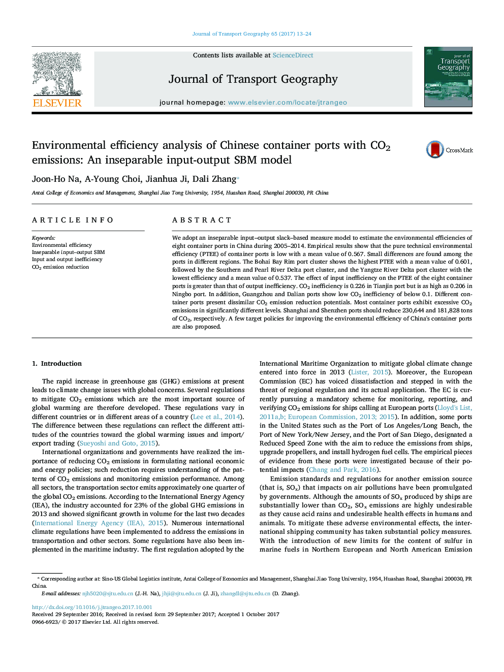 Environmental efficiency analysis of Chinese container ports with CO2 emissions: An inseparable input-output SBM model