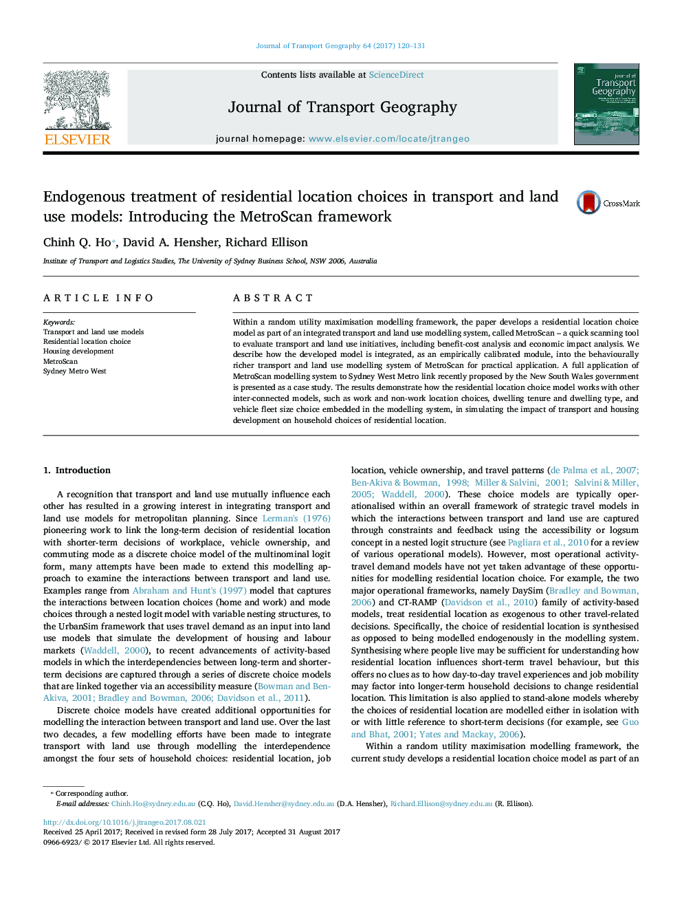 Endogenous treatment of residential location choices in transport and land use models: Introducing the MetroScan framework