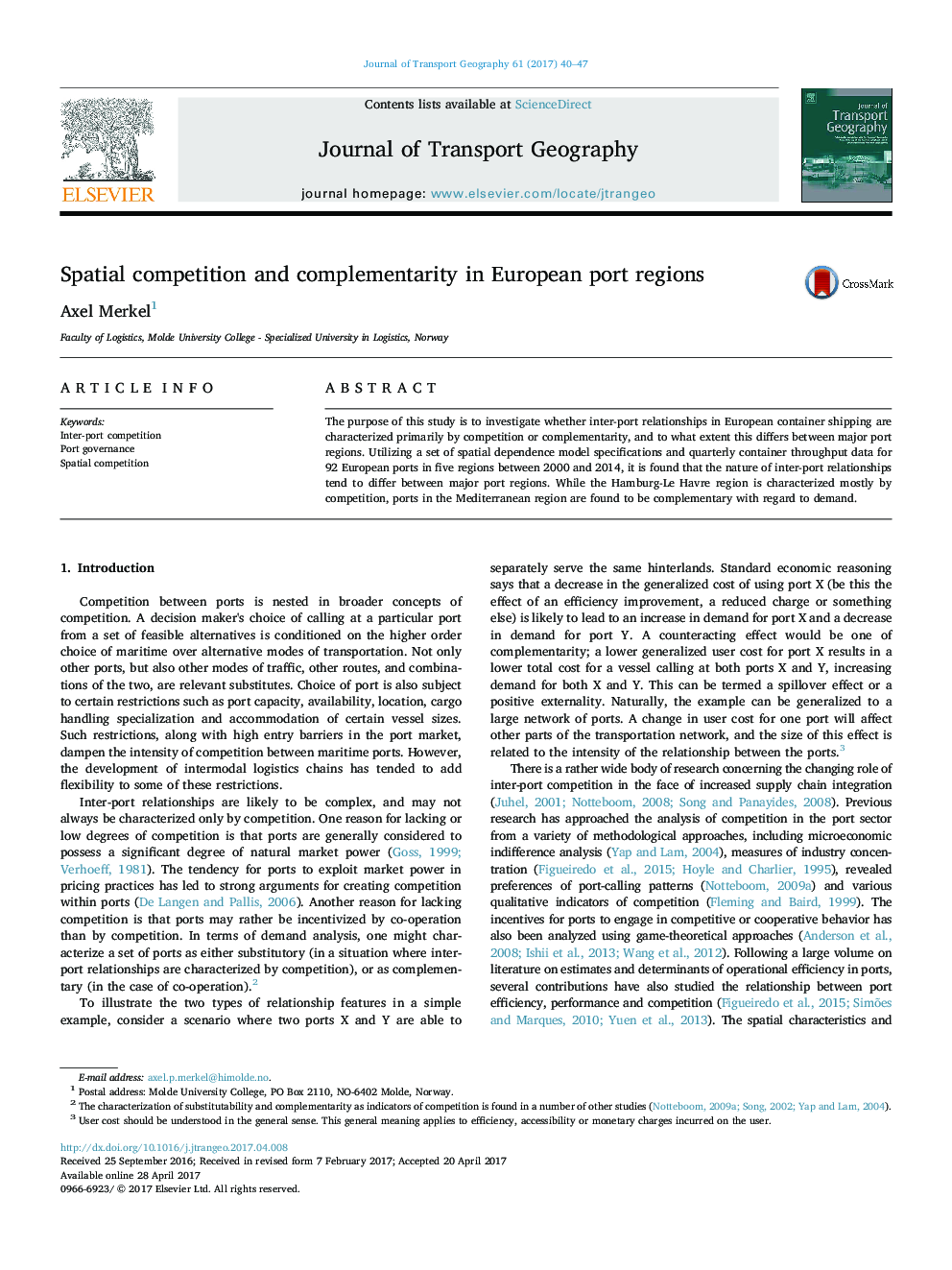 Spatial competition and complementarity in European port regions