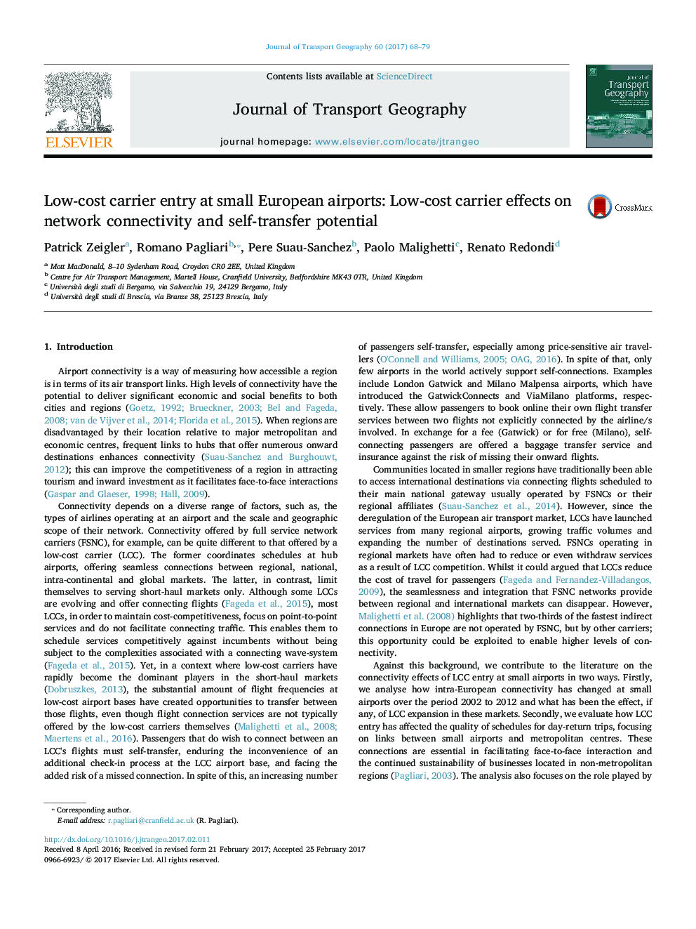 Low-cost carrier entry at small European airports: Low-cost carrier effects on network connectivity and self-transfer potential