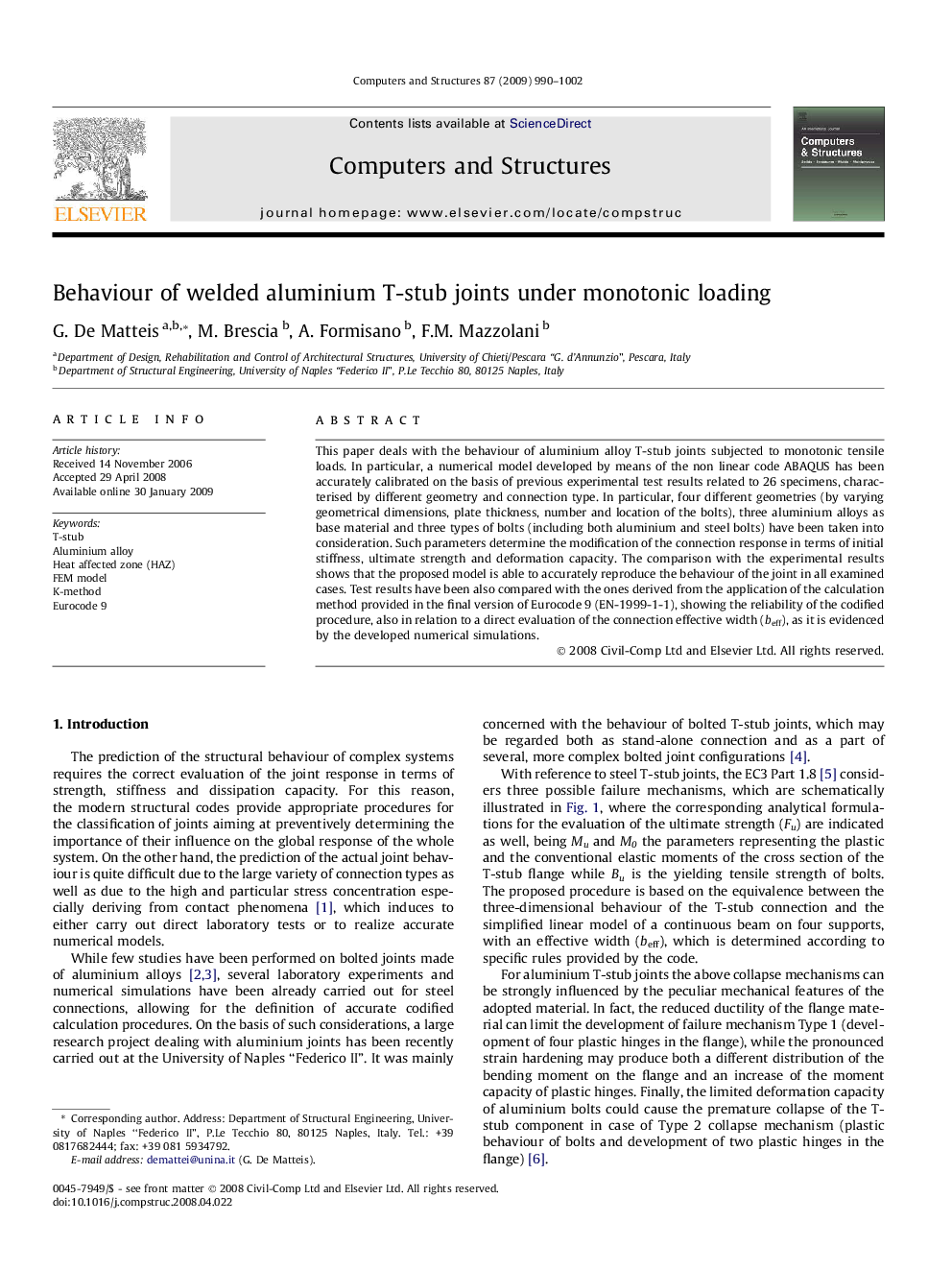 Behaviour of welded aluminium T-stub joints under monotonic loading