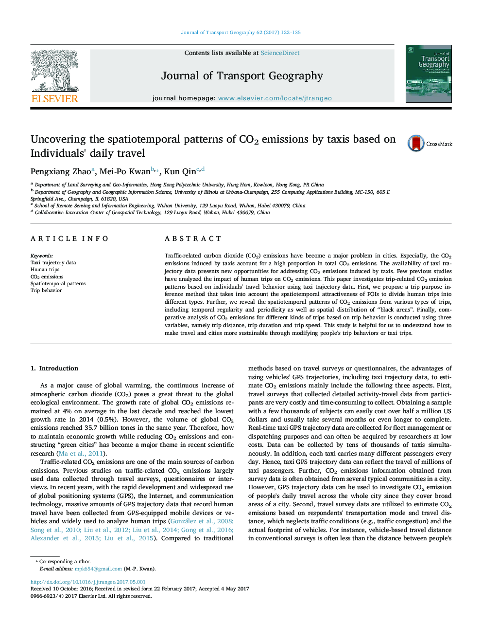 Uncovering the spatiotemporal patterns of CO2 emissions by taxis based on Individuals' daily travel