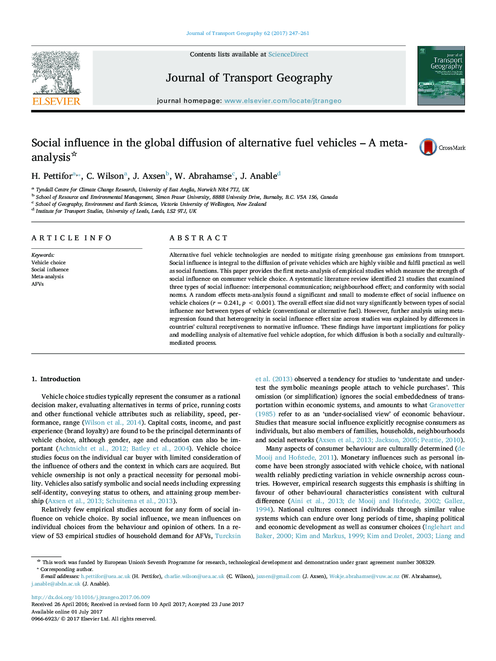 Social influence in the global diffusion of alternative fuel vehicles - A meta-analysis