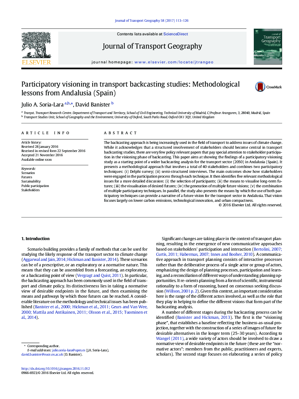 Participatory visioning in transport backcasting studies: Methodological lessons from Andalusia (Spain)