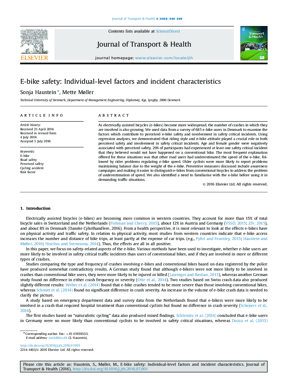 E-bike safety: Individual-level factors and incident characteristics