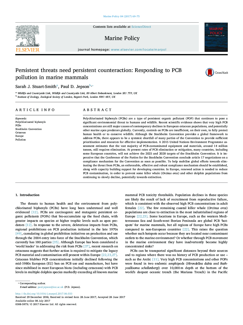 Persistent threats need persistent counteraction: Responding to PCB pollution in marine mammals