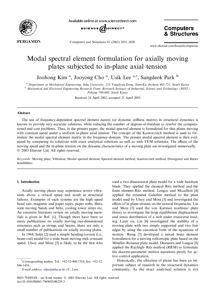 Modal spectral element formulation for axially moving plates subjected to in-plane axial tension