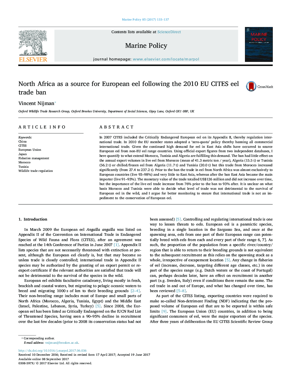 North Africa as a source for European eel following the 2010 EU CITES eel trade ban