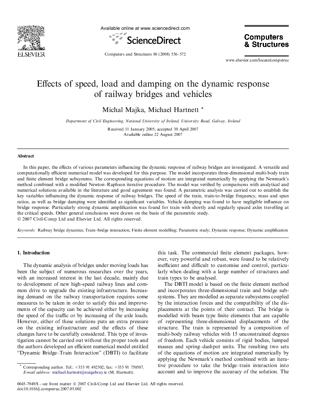 Effects of speed, load and damping on the dynamic response of railway bridges and vehicles