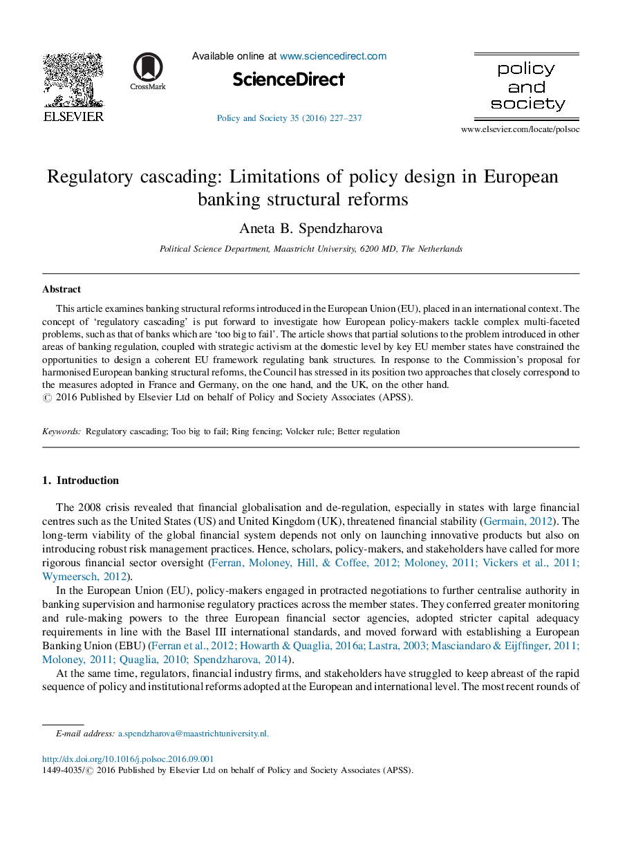Regulatory cascading: Limitations of policy design in European banking structural reforms