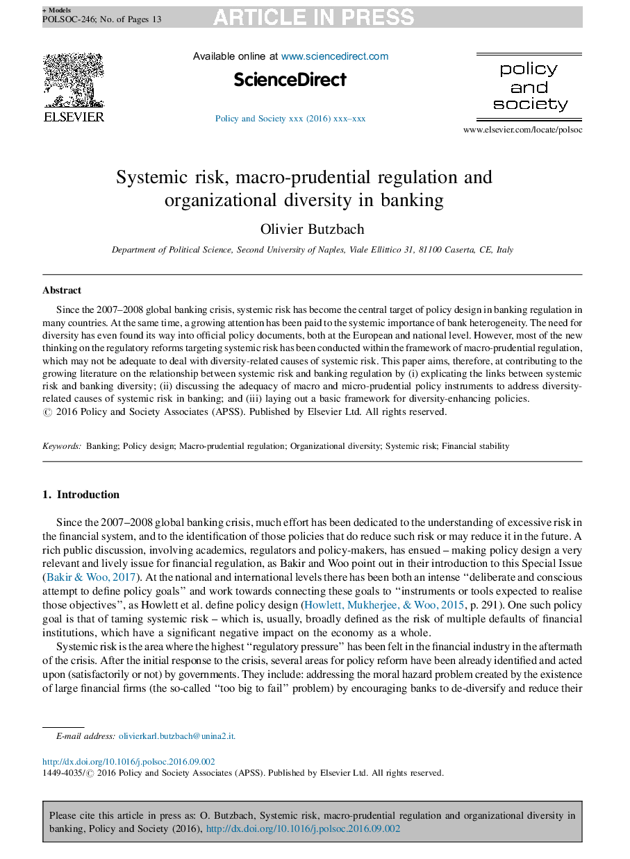 Systemic risk, macro-prudential regulation and organizational diversity in banking