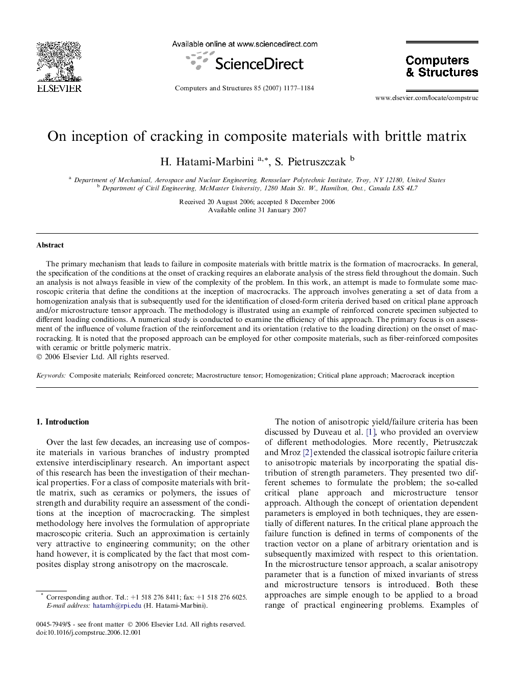 On inception of cracking in composite materials with brittle matrix