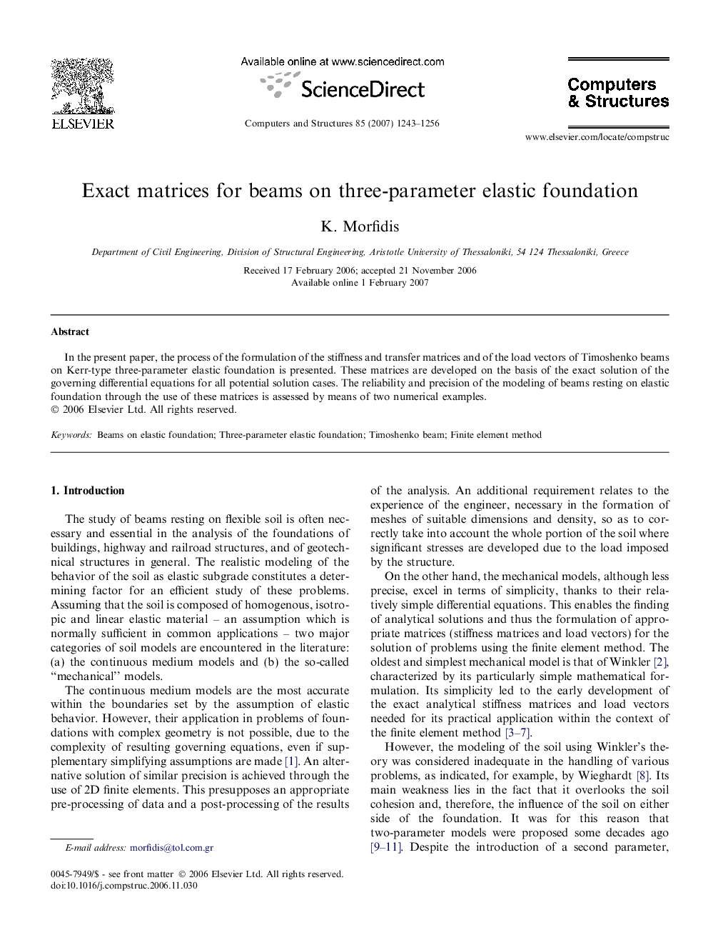 Exact matrices for beams on three-parameter elastic foundation