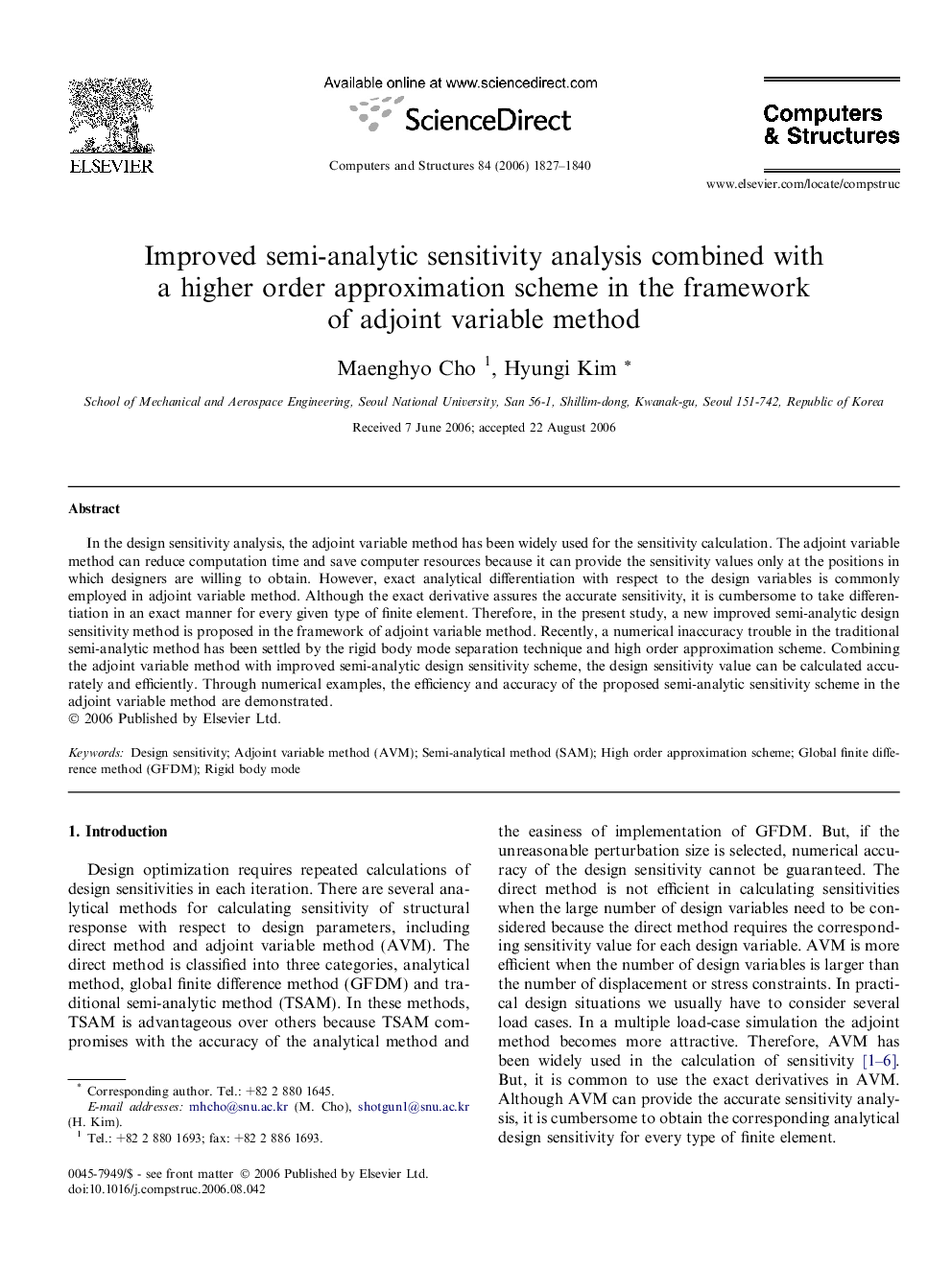 Improved semi-analytic sensitivity analysis combined with a higher order approximation scheme in the framework of adjoint variable method