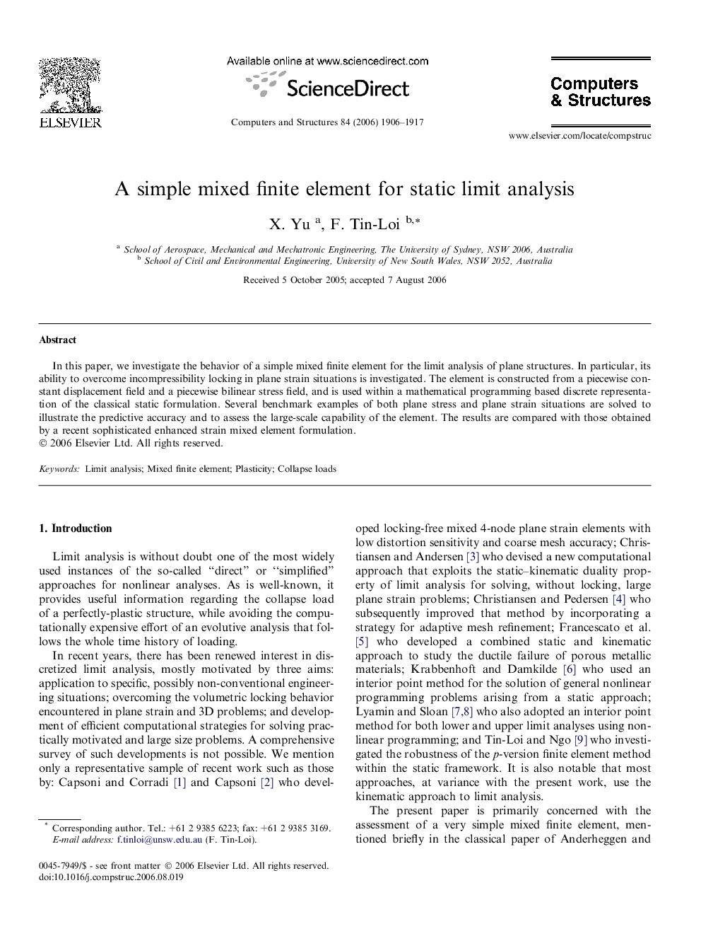 A simple mixed finite element for static limit analysis