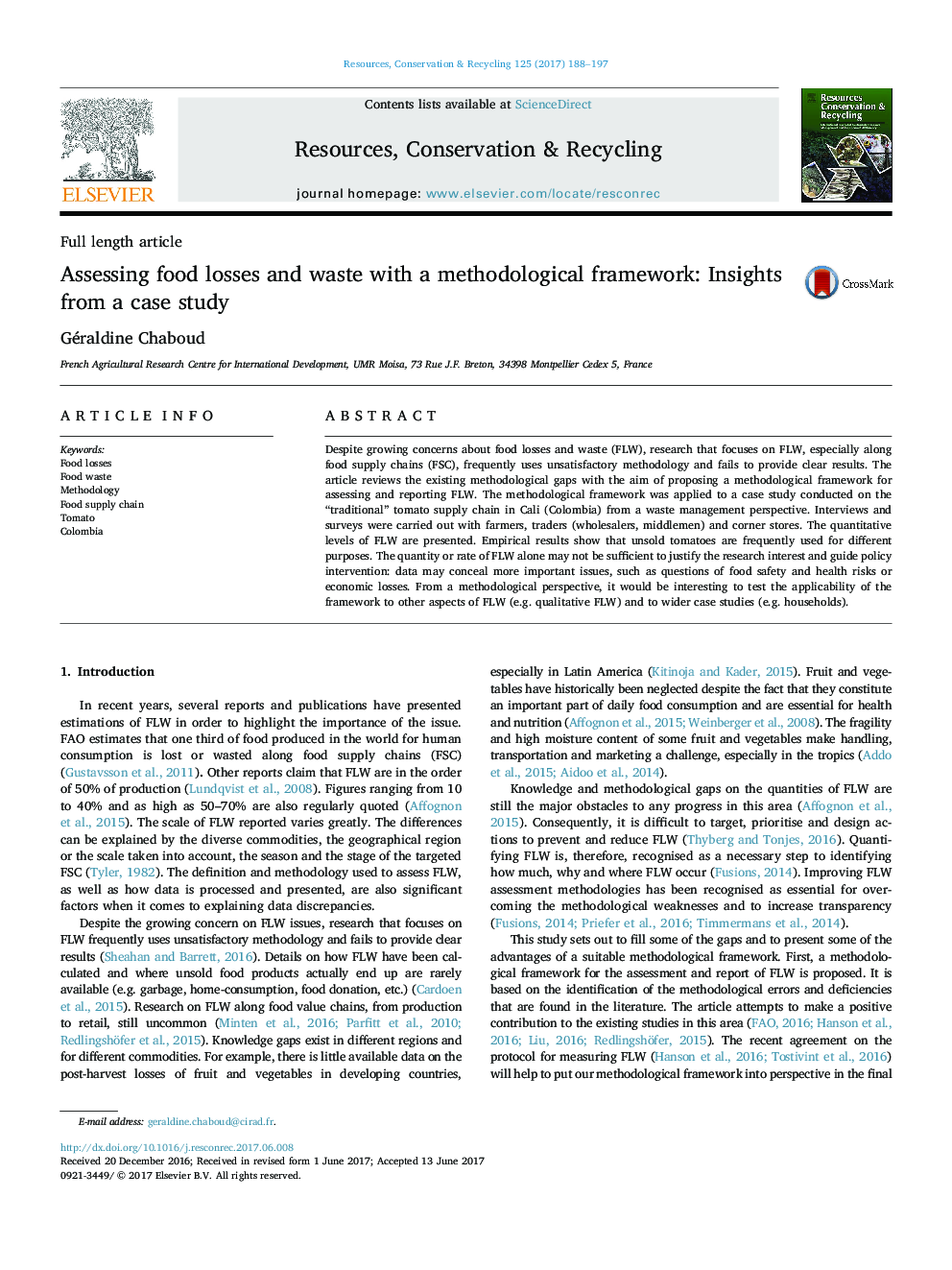 Assessing food losses and waste with a methodological framework: Insights from a case study