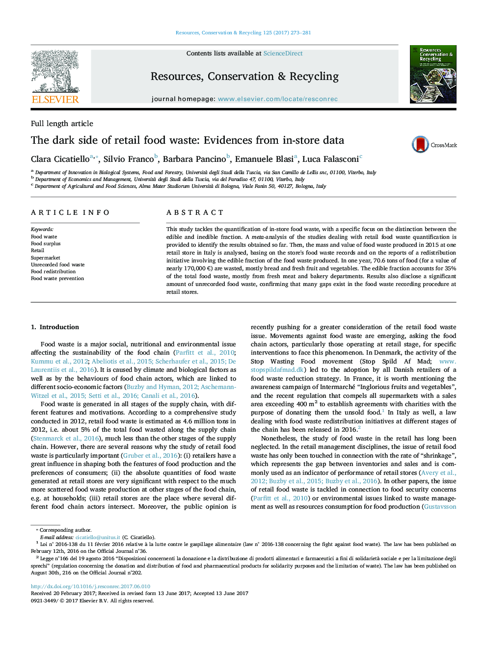 The dark side of retail food waste: Evidences from in-store data