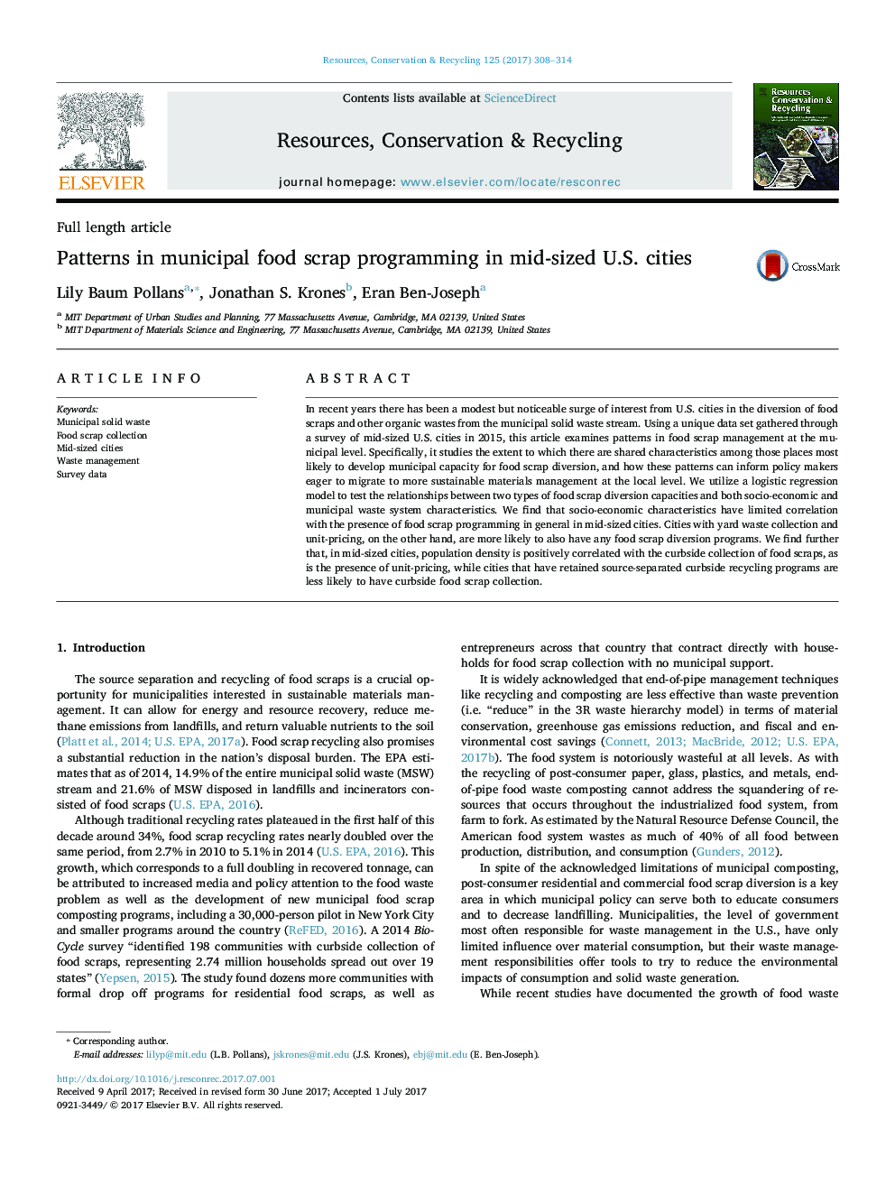 Patterns in municipal food scrap programming in mid-sized U.S. cities