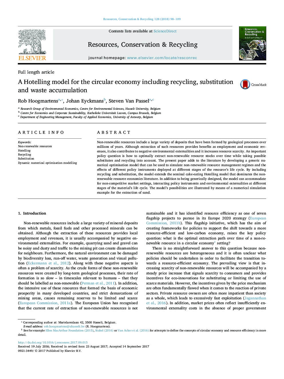 A Hotelling model for the circular economy including recycling, substitution and waste accumulation