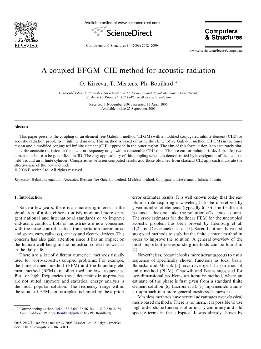 A coupled EFGM–CIE method for acoustic radiation