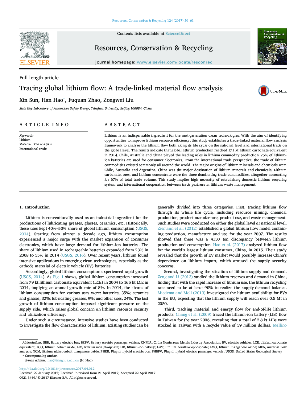 Tracing global lithium flow: A trade-linked material flow analysis