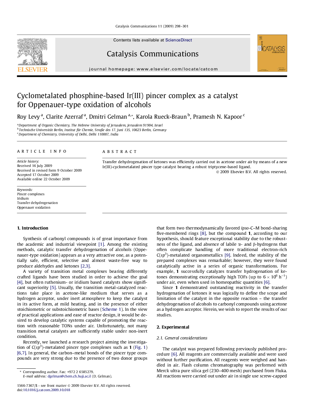 Cyclometalated phosphine-based Ir(III) pincer complex as a catalyst for Oppenauer-type oxidation of alcohols