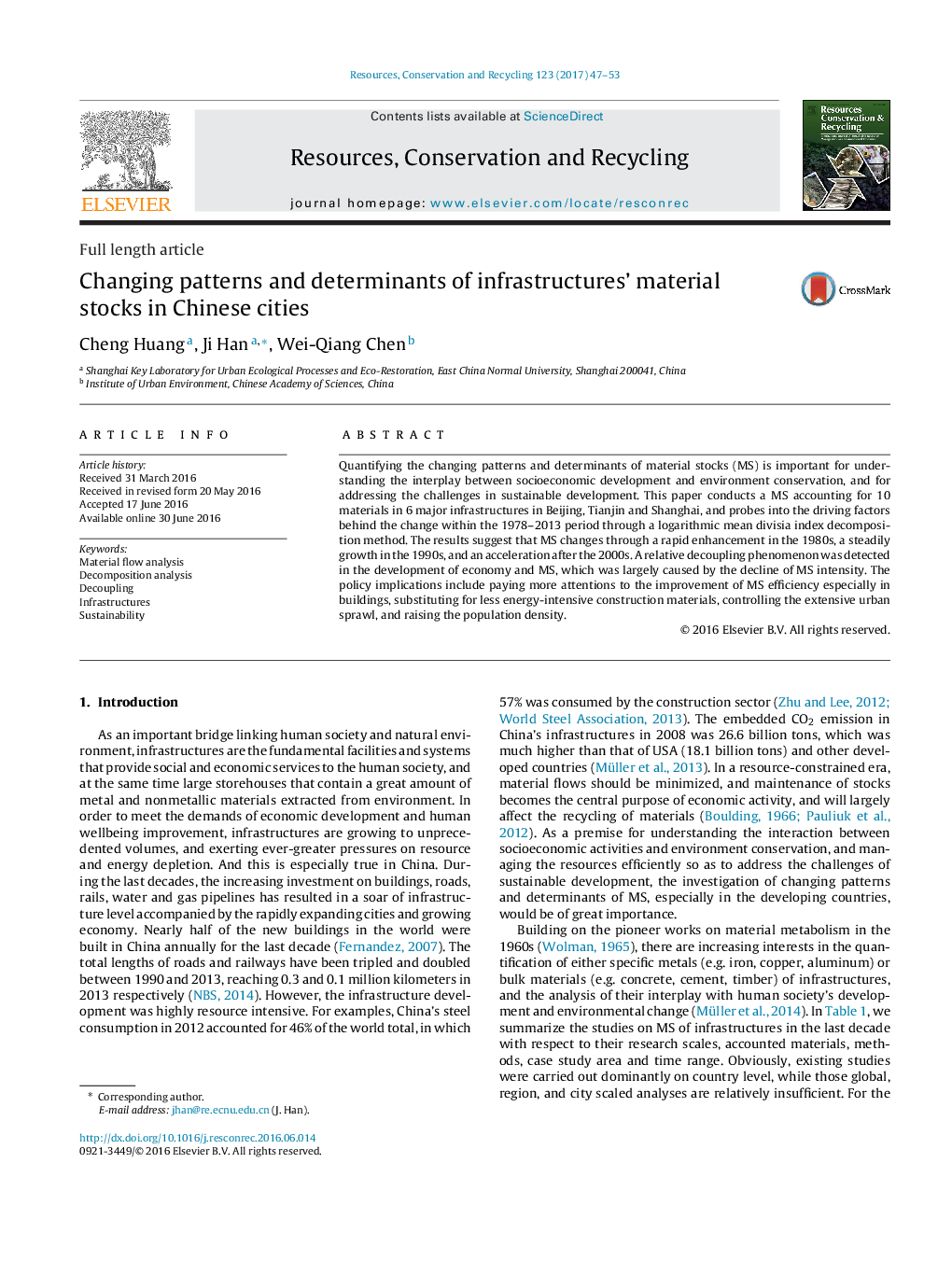 Changing patterns and determinants of infrastructures' material stocks in Chinese cities