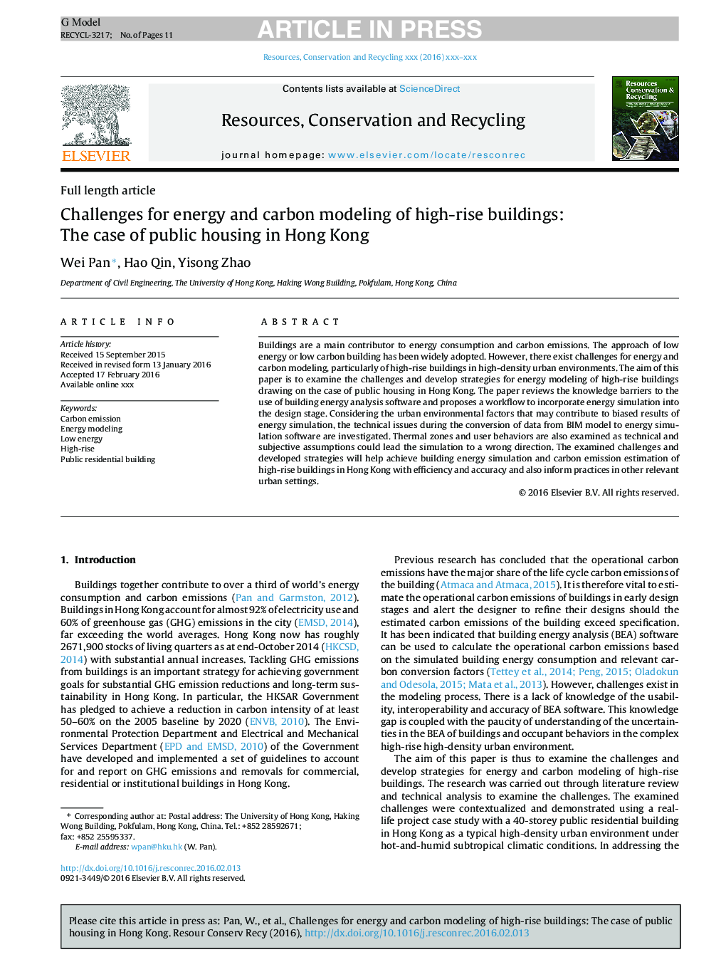 Challenges for energy and carbon modeling of high-rise buildings: The case of public housing in Hong Kong