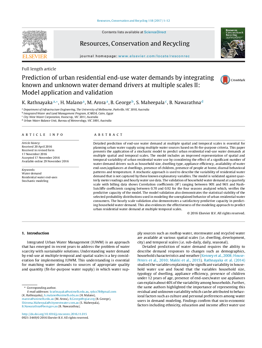 Prediction of urban residential end-use water demands by integrating known and unknown water demand drivers at multiple scales II: Model application and validation