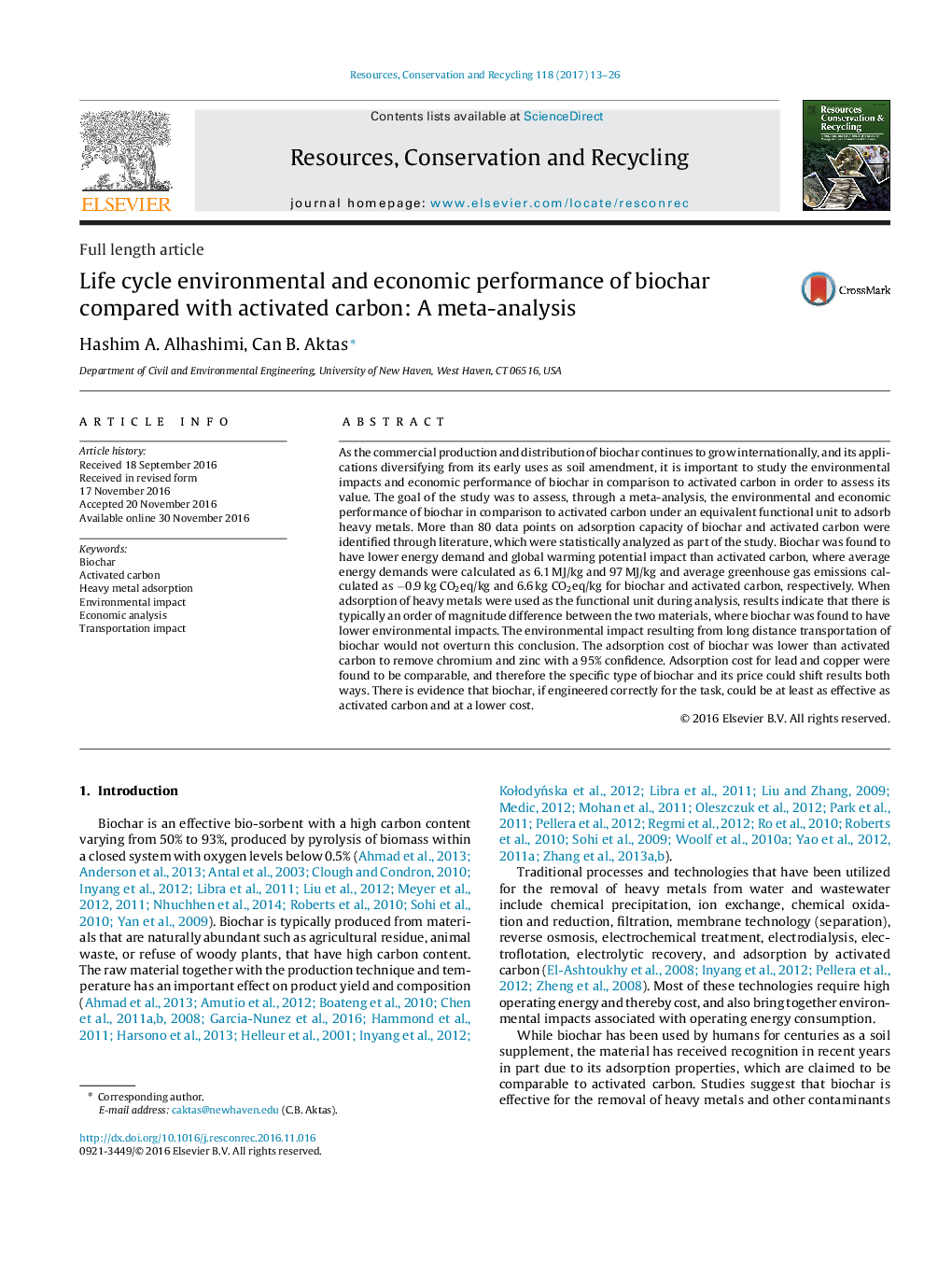 Life cycle environmental and economic performance of biochar compared with activated carbon: A meta-analysis