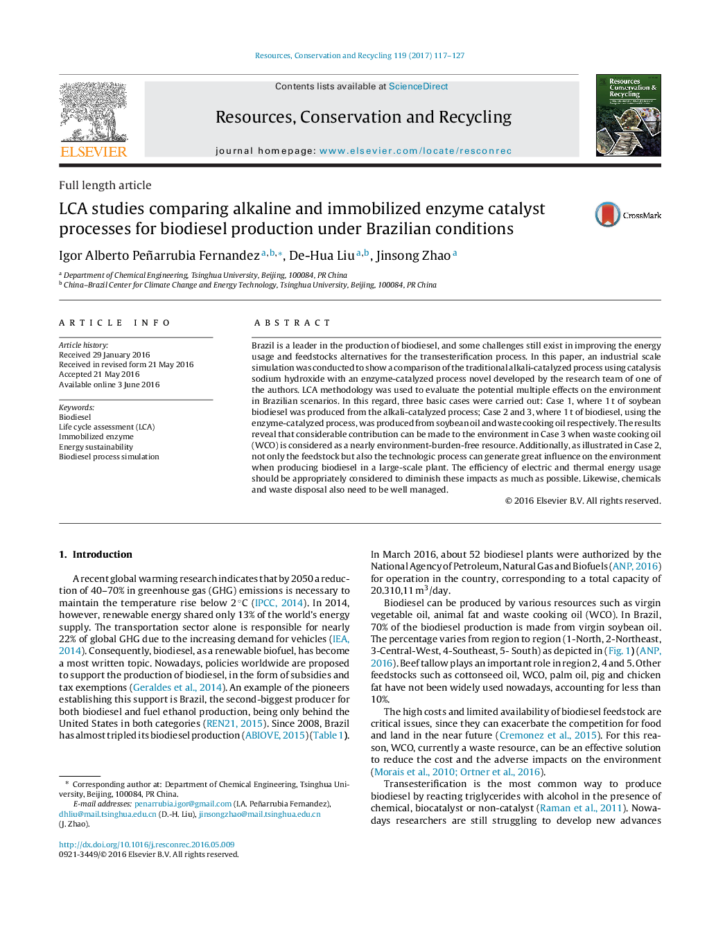 LCA studies comparing alkaline and immobilized enzyme catalyst processes for biodiesel production under Brazilian conditions