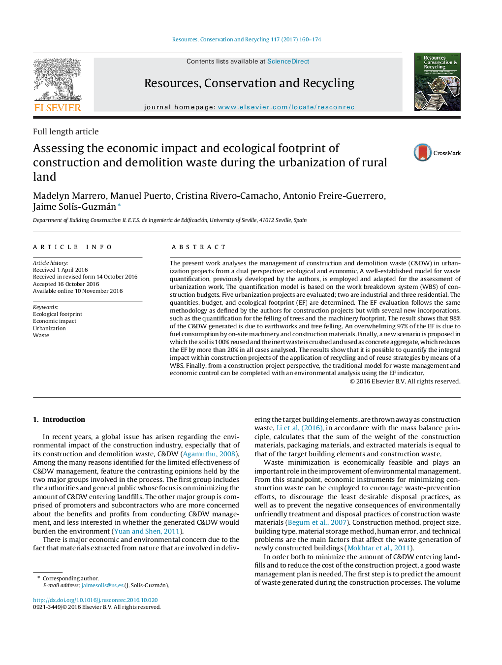 Assessing the economic impact and ecological footprint of construction and demolition waste during the urbanization of rural land