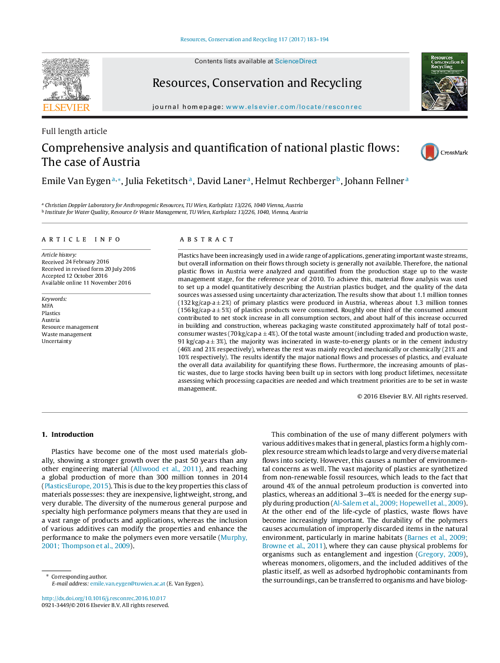 Comprehensive analysis and quantification of national plastic flows: The case of Austria